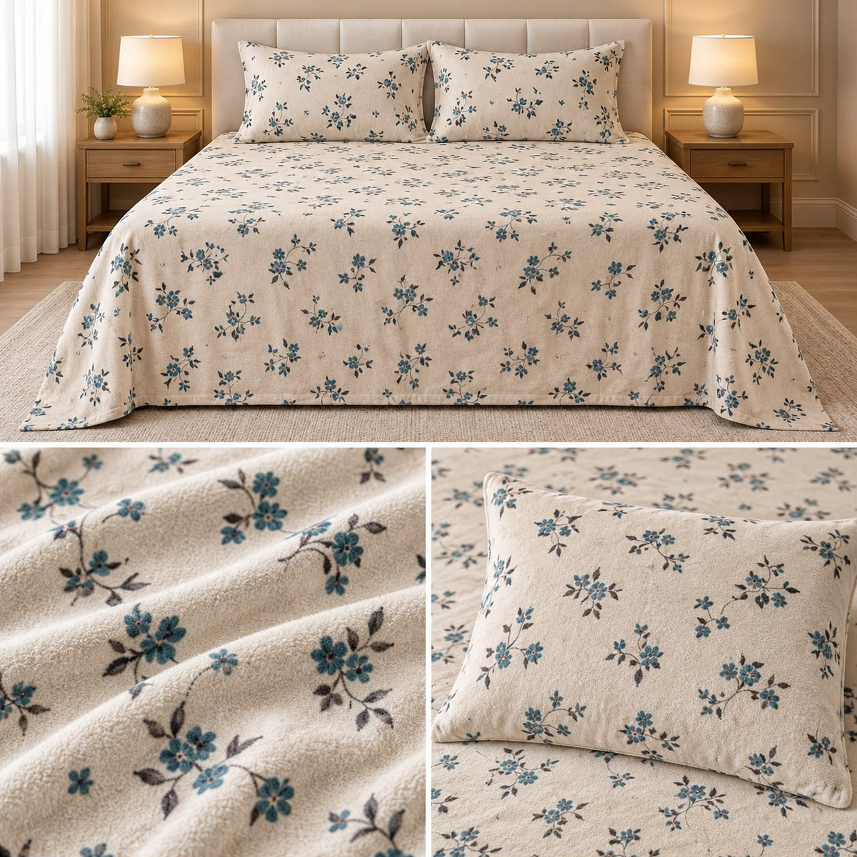 Premium English Garden Floral Winter Bedsheet Set – King Size 3 Pcs | Elegant Cotton Feel Designer Bedsheet
