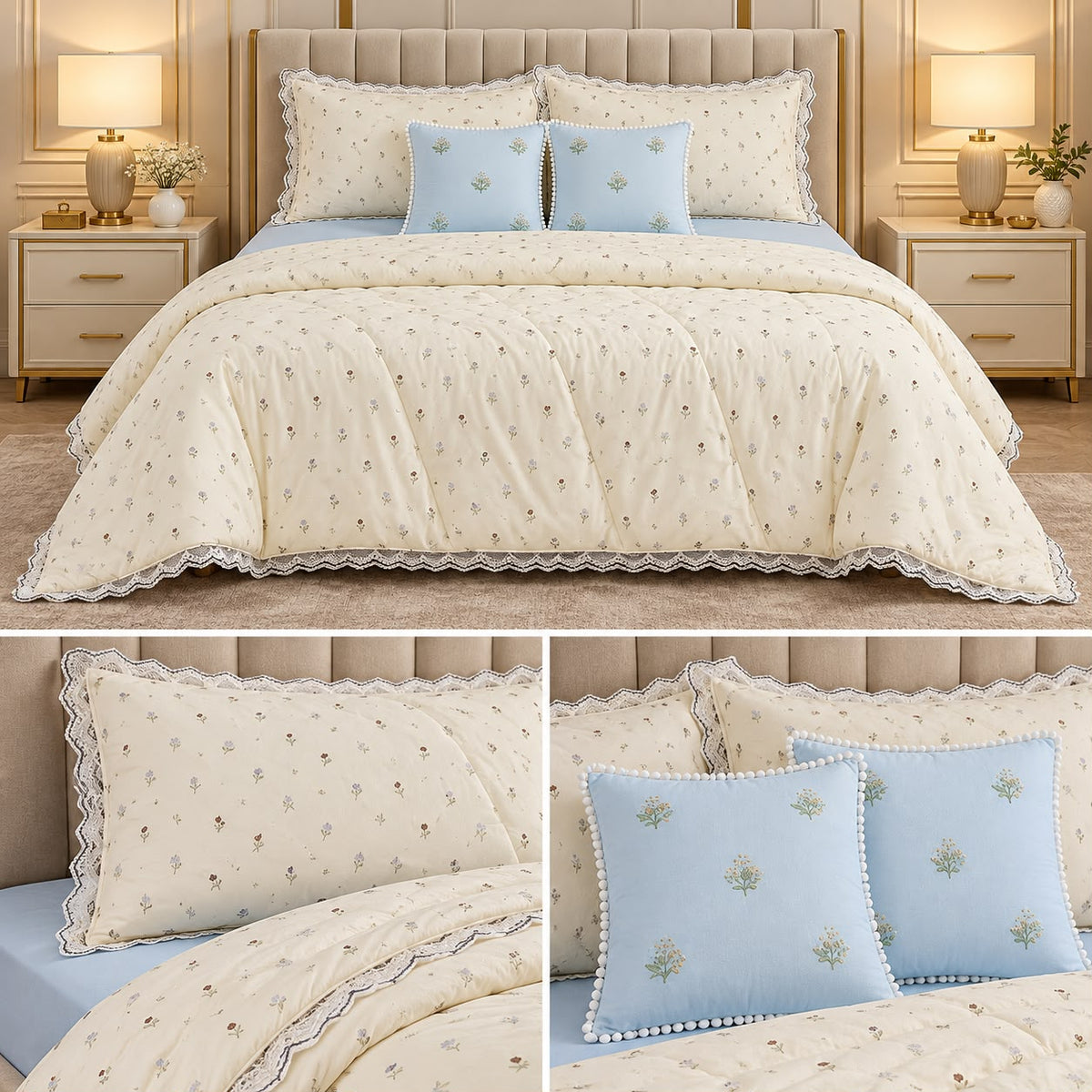 Pure Muslin Luxury 6 Pcs Comforter Bedding Set – King Size Product Code :- 55B385RKEH
