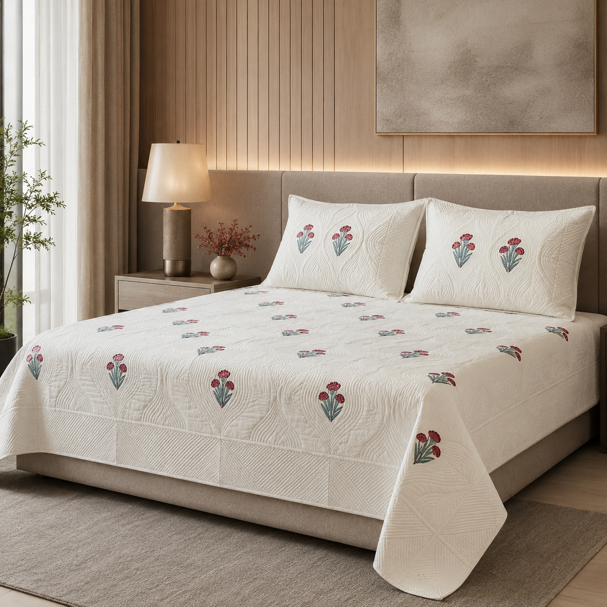 Motif Muslin Quilted Bedcover – King Size Luxury Product Code :- 55B365RKEH
