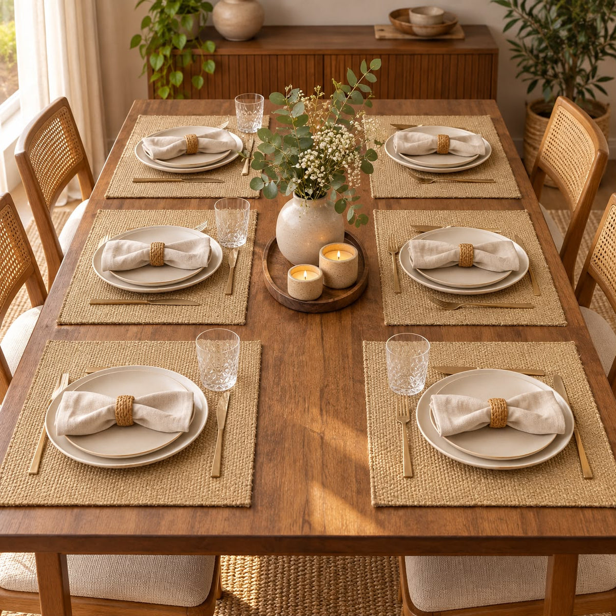 Designer Fabric Dining Table Mats – 6 Pcs Set | Elegant Printed & Textured Designs