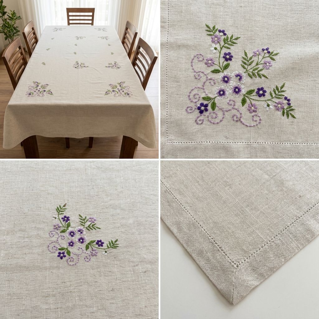Crown & Loom Embroidered Dining Table Cover – 6 Seater (60 x 90 Inch)