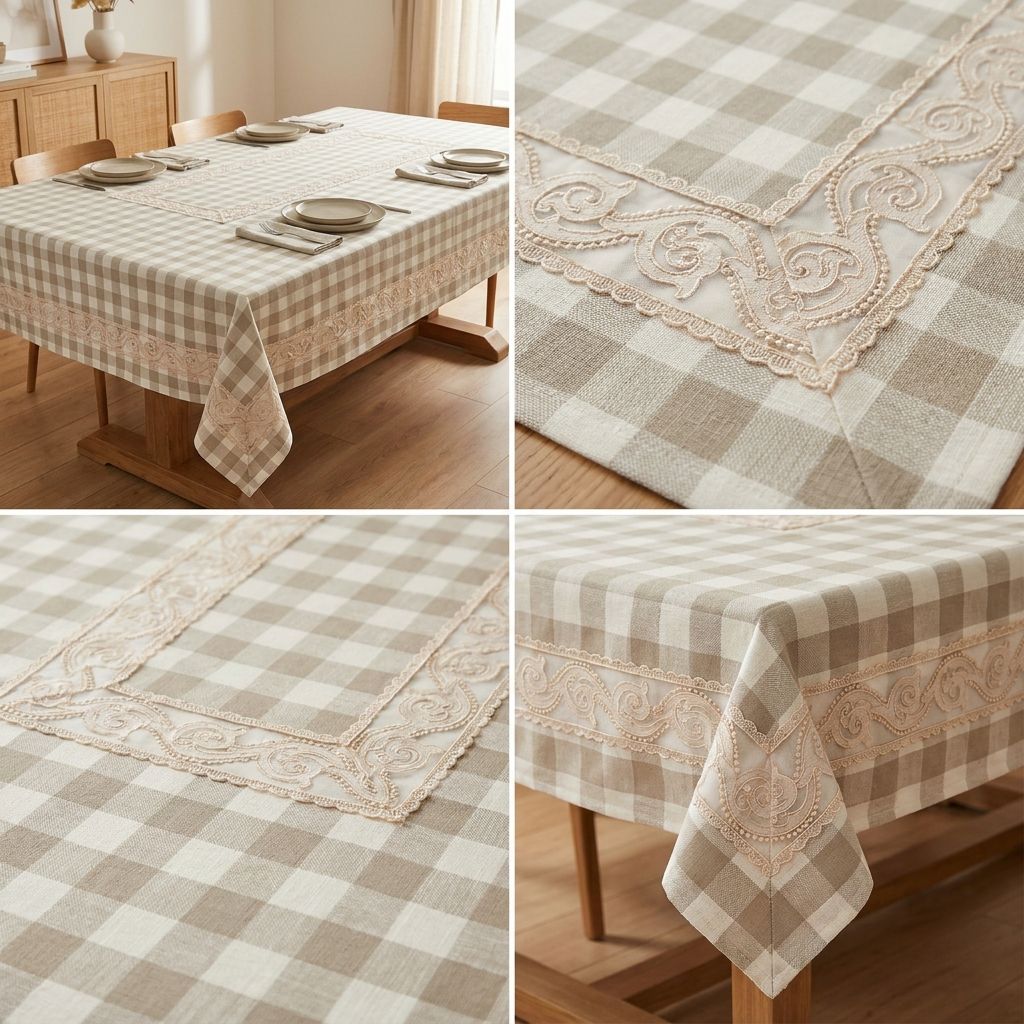 Elegant Checkered Lace Dining Table Cover – 4,6 & 8 Seater (60 x 90 Inch)