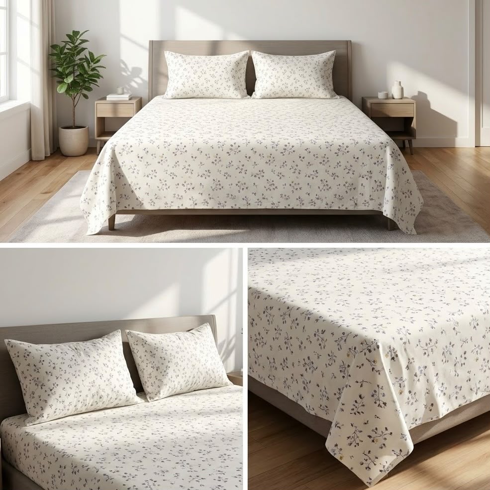 English Garden Floral 100% Pure Cotton Bedsheet Set – King Size 108 × 108 Inches