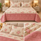 Premium English Garden Floral Winter Bedsheet Set – King Size 3 Pcs | Elegant Cotton Feel Designer Bedsheet