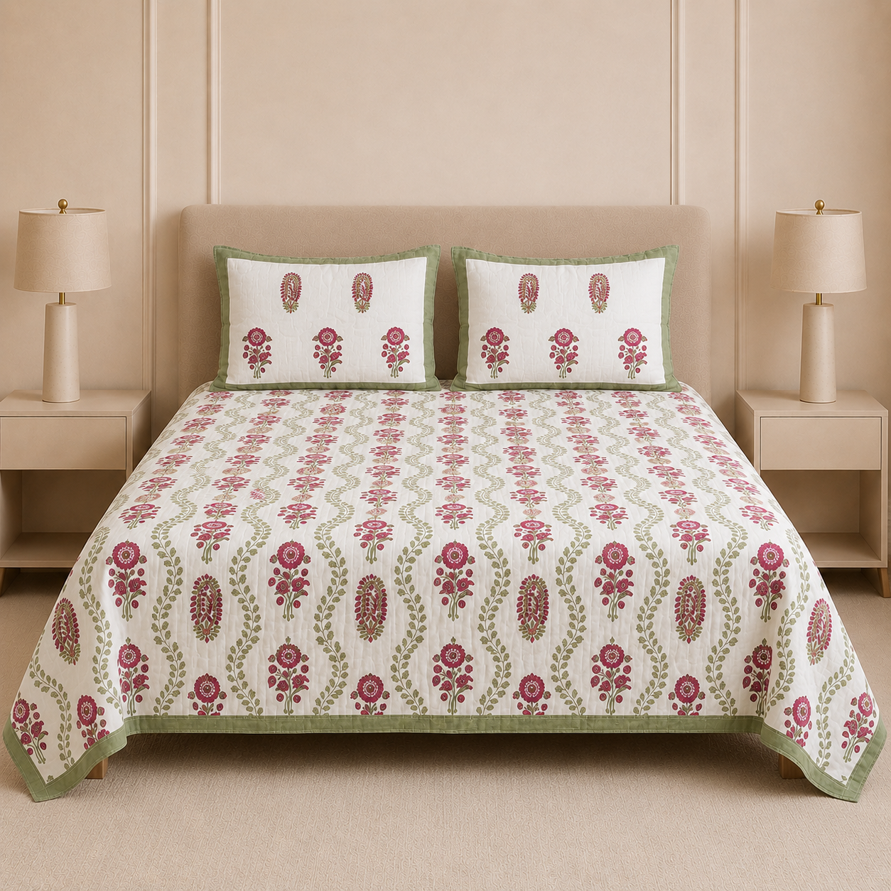 Khadi / Slub Cotton King Size Bedcover Set (with 2 Pillow Covers) Product Code :- 55B198RKEH