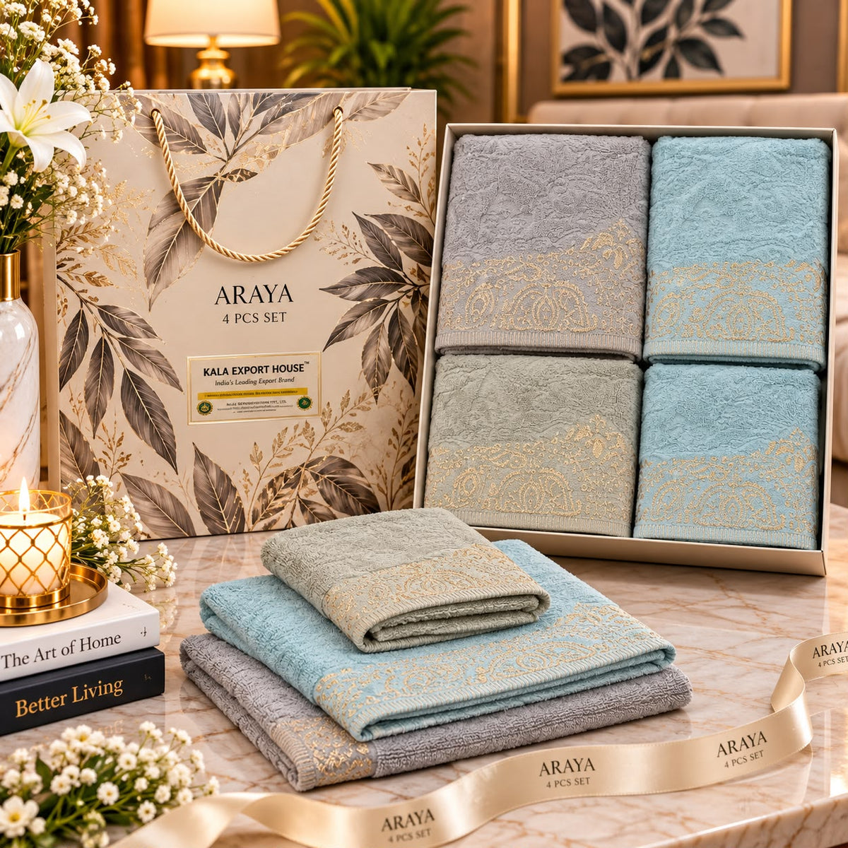 Cloudelle Luxe Bath Towel Gift Set – 4 Pcs