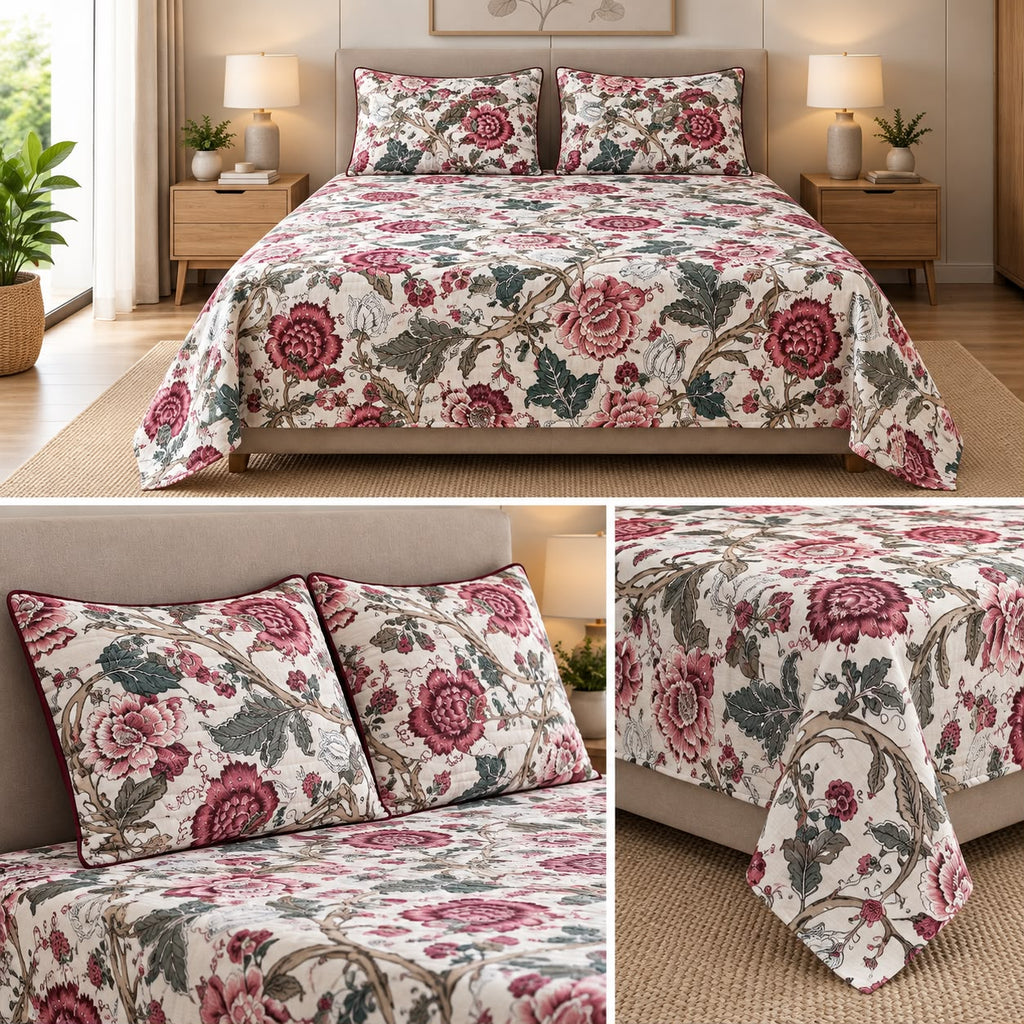 Premium Pure Cotton Bedsheet 90 × 108 Inches (7*9 Feet) Quilted Pillow Covers Product Code :- 55B75RKEH