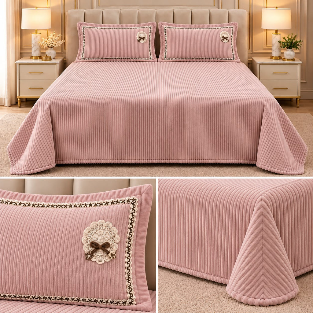 Luxury Ribbed Velvet Winter Bedsheet Set – King Size 3 Pcs Product Code :- 55B228RKEH