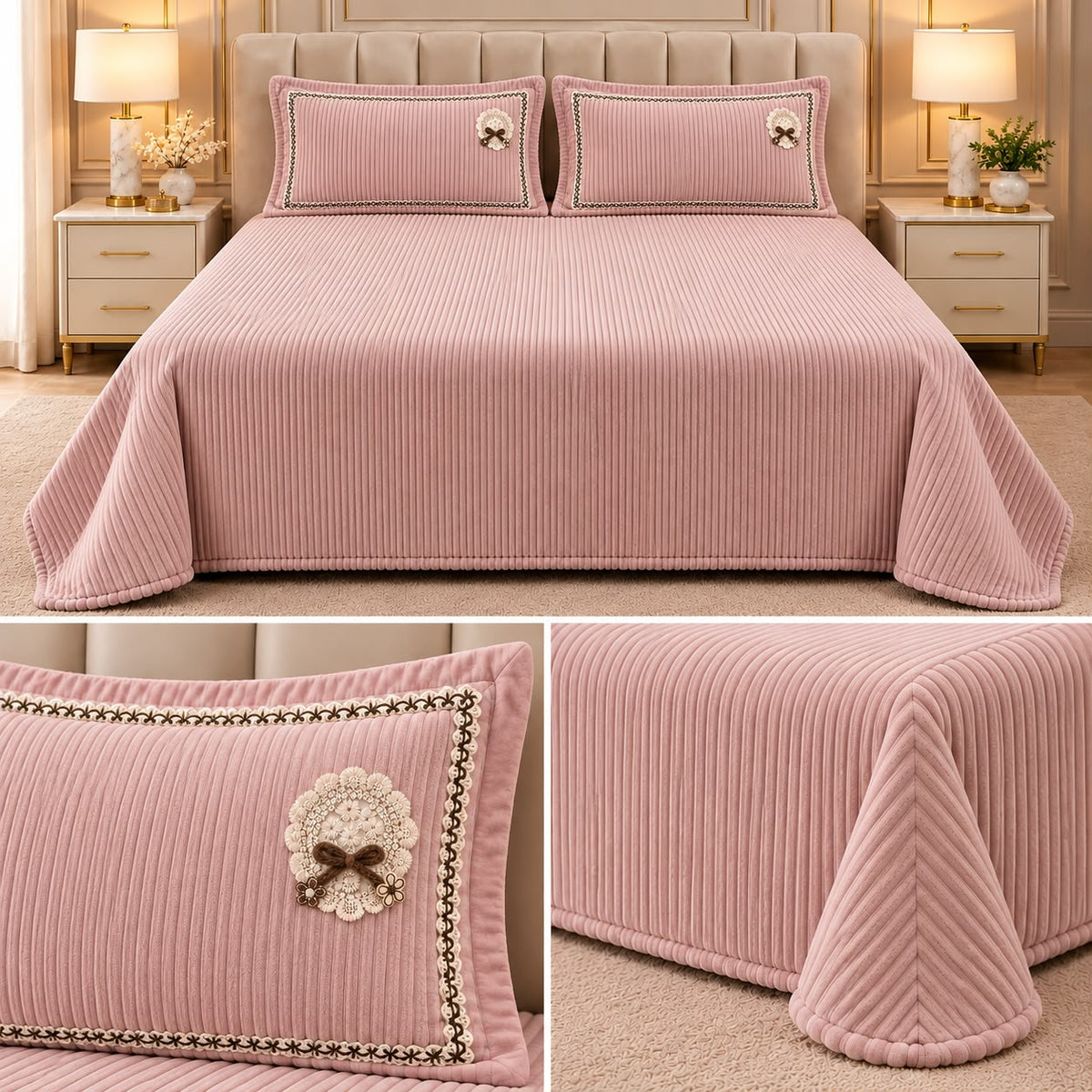 Luxury Ribbed Velvet Winter Bedsheet Set – King Size 3 Pcs Product Code :- 55B228RKEH