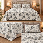 English Floral Print King Size Bedsheet with Lace Pillow Covers – 3 Pcs Set