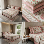 Heritage Block Print Cotton Bedsheet Set – King Size 3 Pcs