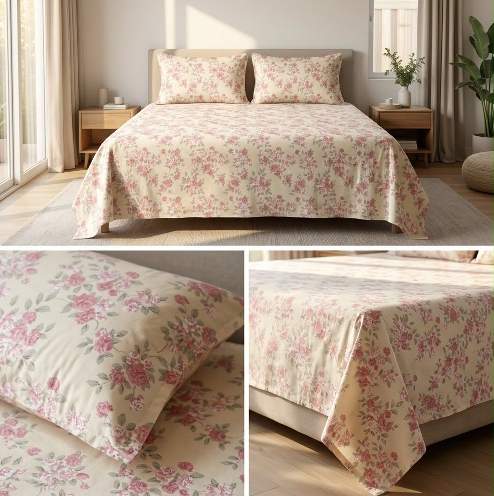 English Garden Floral 100% Pure Cotton Bedsheet Set – King Size 108 × 108 Inches