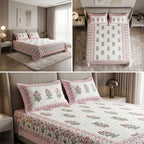 Heritage Block Print Cotton Bedsheet Set – King Size 3 Pcs