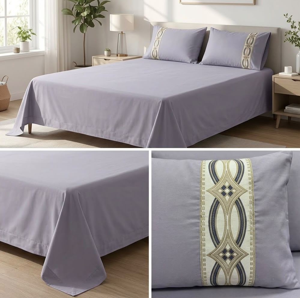 Luxury 100% Pure Bamboo Cotton Bedsheet Set with Embroidered Pillow Covers – 108 X 108