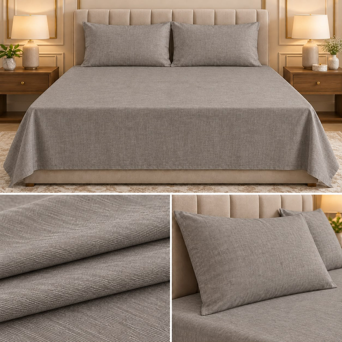 Super Soft Ribbed Cotton Plain Bedsheet Set – 108 x 108 Inch
