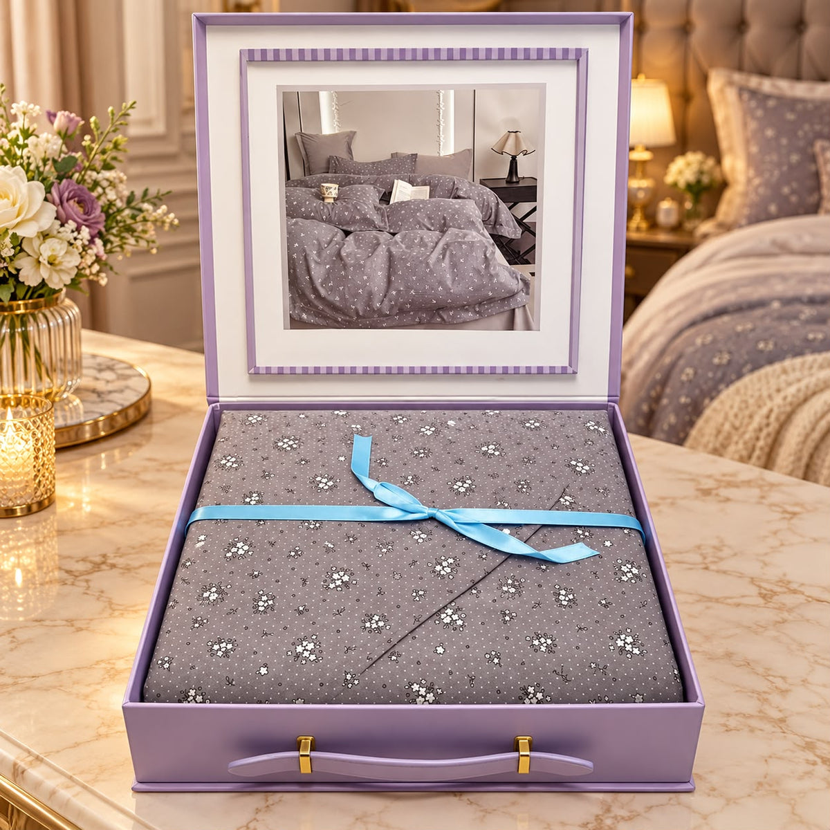 Premium Luxury 4 Piece Duvet Cover & Bedsheet Gift Box Set