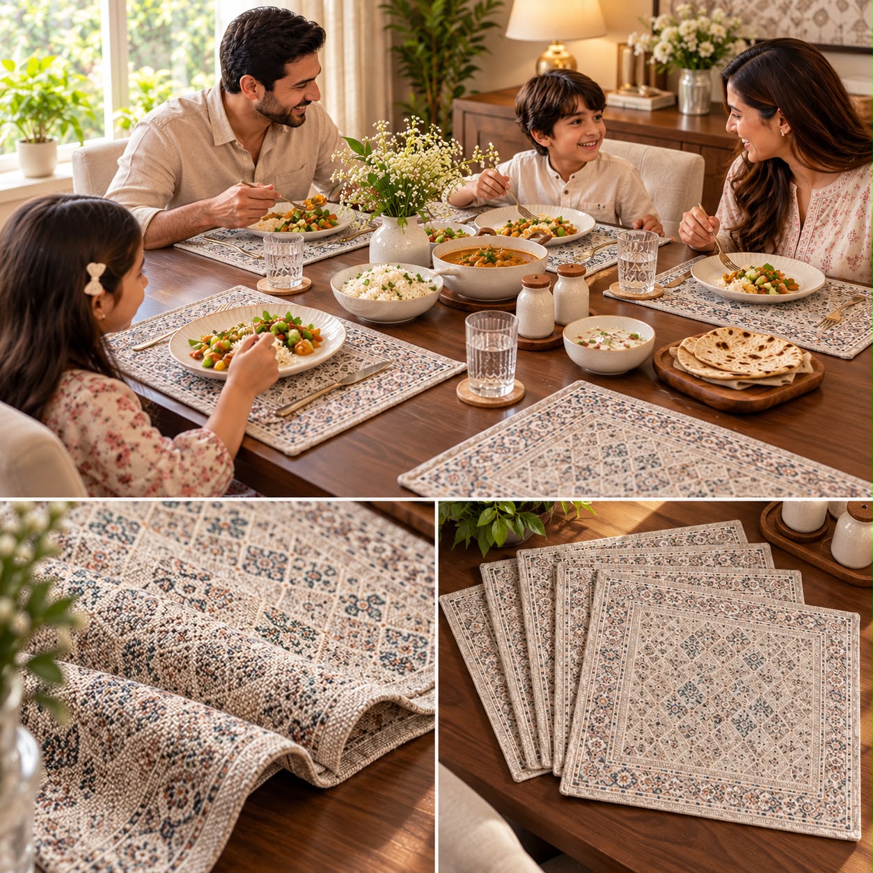 Vintage Persian Print Fabric Dining Table Mats – Set of 6