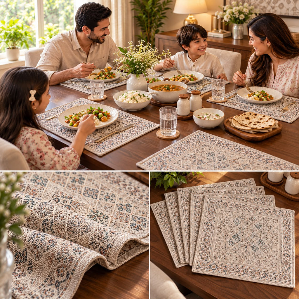 Vintage Persian Print Fabric Dining Table Mats – Set of 6
