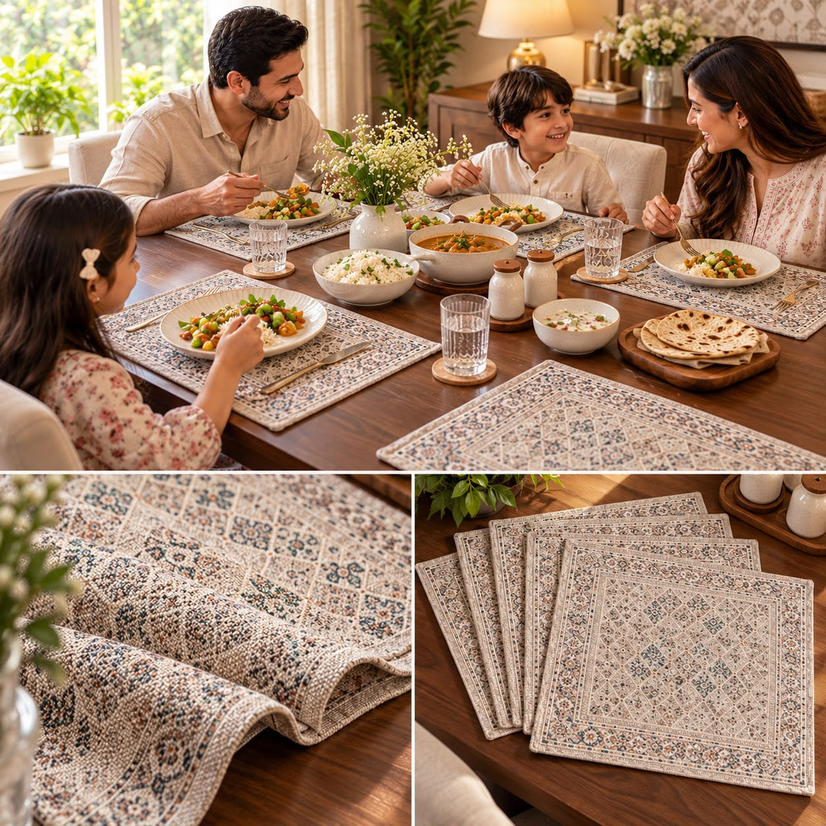 Vintage Persian Print Fabric Dining Table Mats – Set of 6