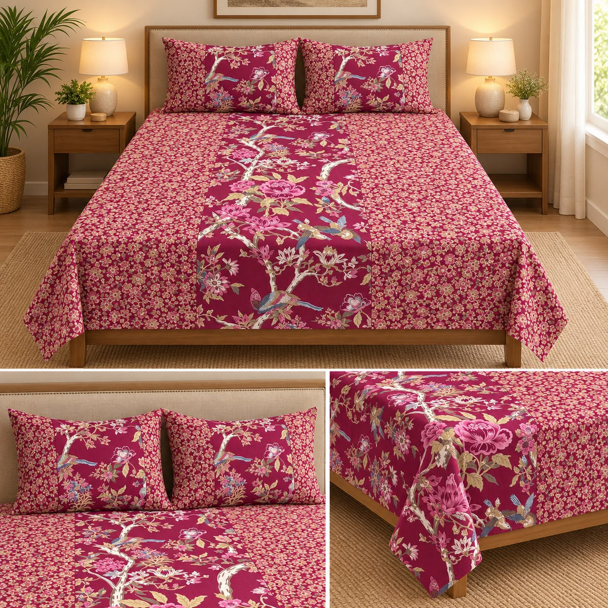 Jumbo Calcutta Phulkari Designs King Size Bedsheet Set (120 x 120 Inches) Product Code :- 55B145RKEH