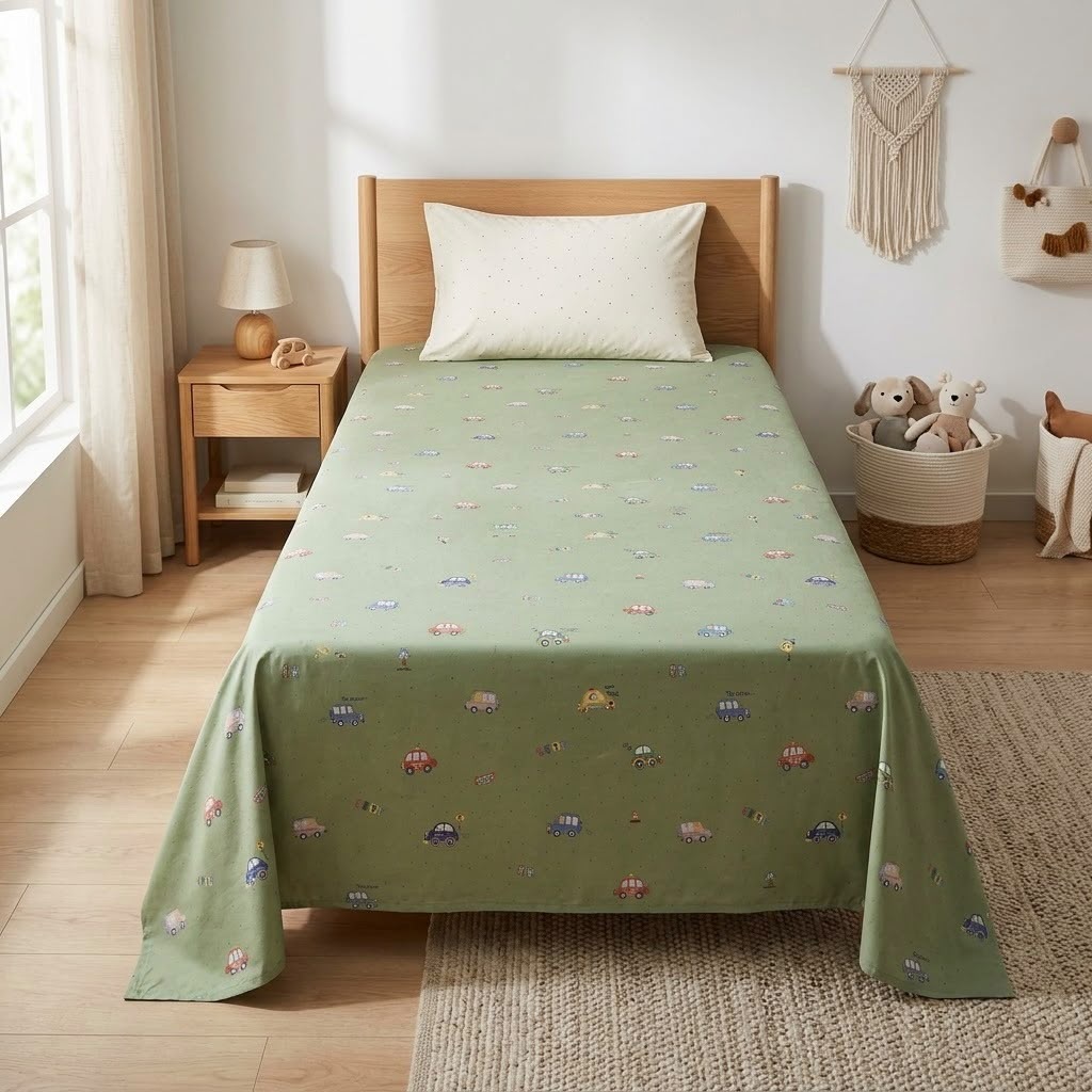 Premium Kids Cartoon Printed Single Bedsheet Set – 100 % Pure Cotton