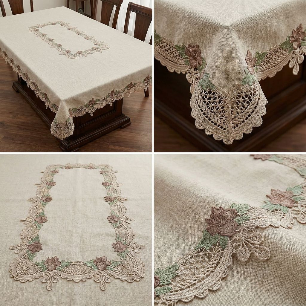 Premium Crochet (Brown Flower) Lace Dining Table Cover –4, 6 & 8 Seater