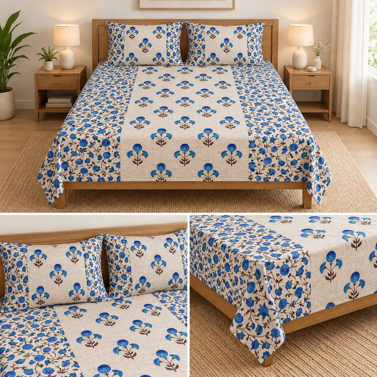 Jumbo Calcutta Phulkari Designs King Size Bedsheet Set (120 x 120 Inches) Product Code :- 55B145RKEH