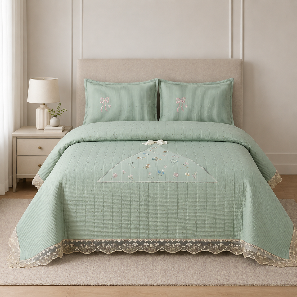 French Designs Inspired 5 PC Embroidered Bedcover