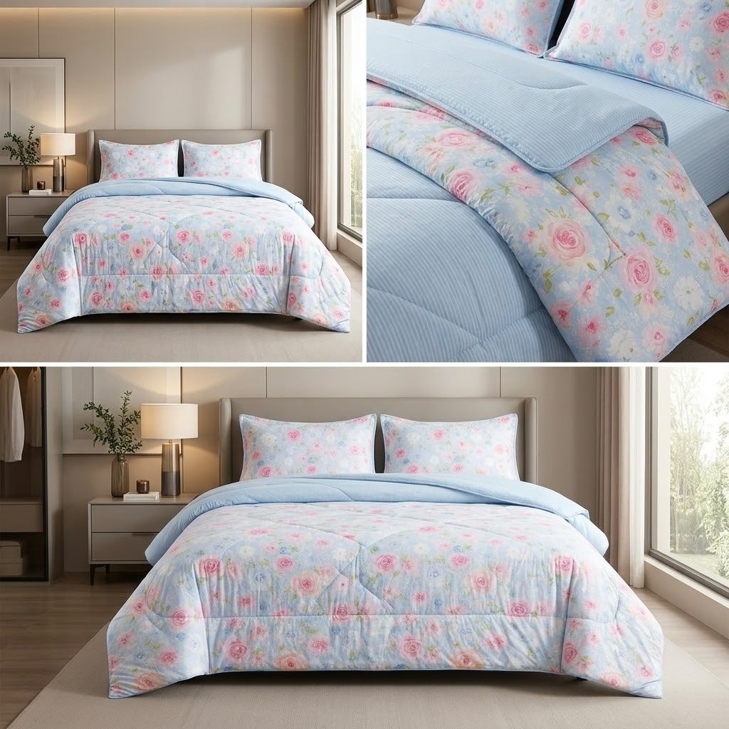 Austin Sage Bloom 4 Pcs King Size Comforter Bedsheet Set