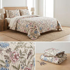 English Garden Floral Quilted Bedcover – 3 Piece Set with Matching Pillow Covers