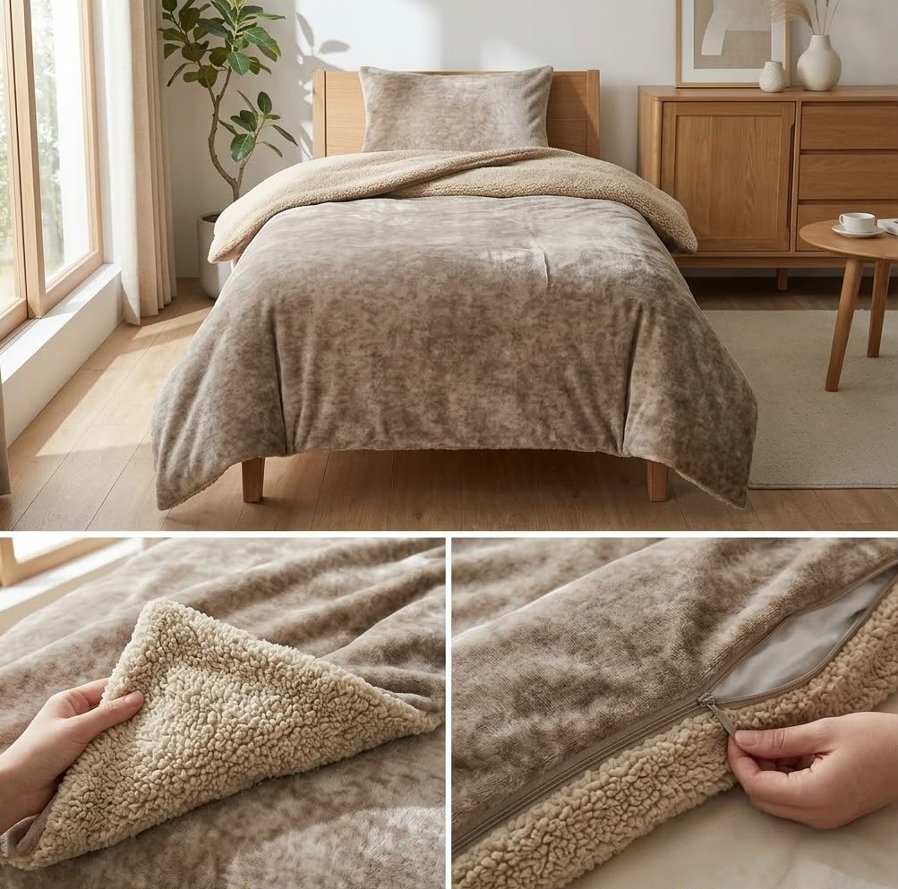 Luxury Sherpa Fleece Quilt Cover with Ultra-Soft Plush Finish – Single Bed