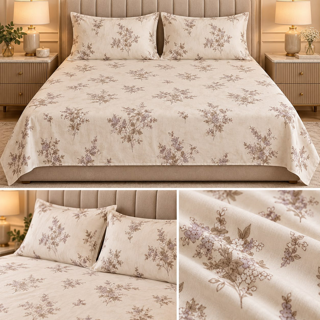 Premium English Garden Floral Winter Bedsheet Set – King Size 3 Pcs | Elegant Cotton Feel Designer Bedsheet