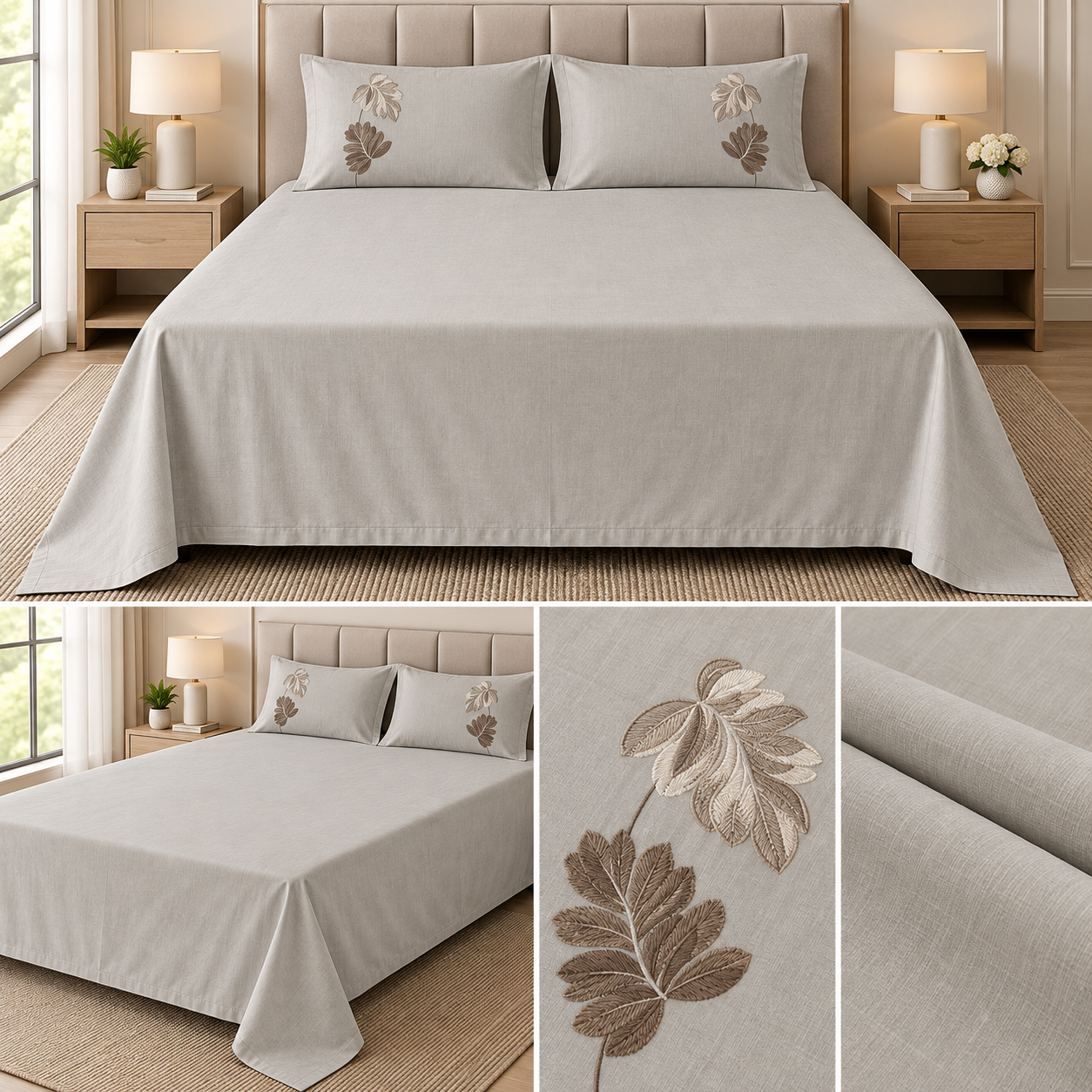 Soft Thick Cotton King Size Bedsheet with Embroidered Pillow Covers