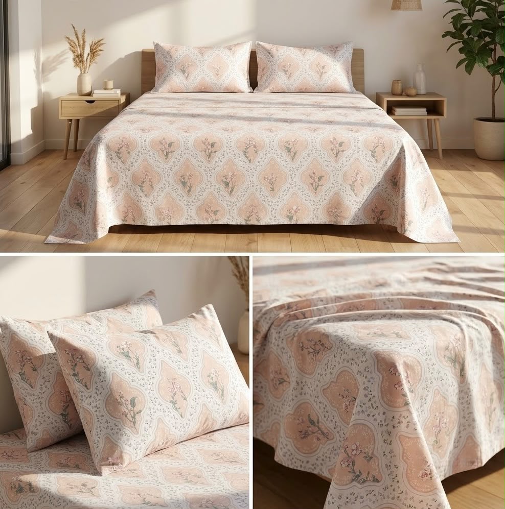 English Garden Floral 100% Pure Cotton Bedsheet Set – King Size 108 × 108 Inches