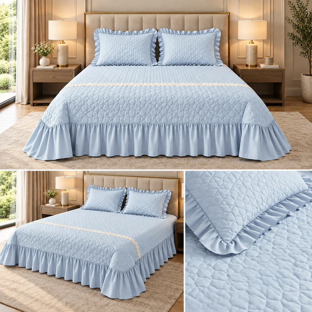 Serene Ruffle Luxe Quilted Bedcover Set – 3 Pcs King Size Product Code :- 55B185RKEH
