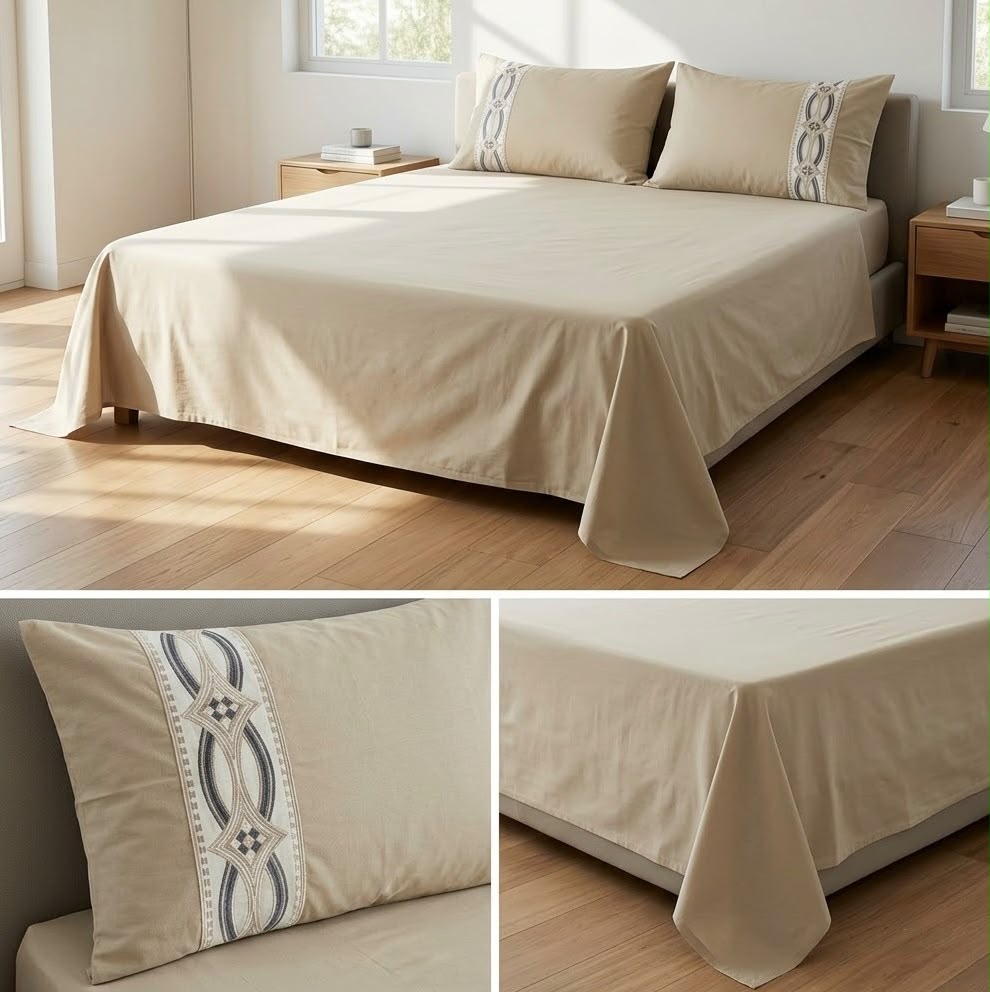 Luxury 100% Pure Bamboo Cotton Bedsheet Set with Embroidered Pillow Covers – 108 X 108