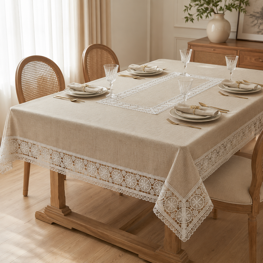 Elegant Floral Embroidered Dining Table Cover – 4,6 & 8 Seater Product Code :- 55B115RKEH, 55B175RKEH, 55B215RKEH
