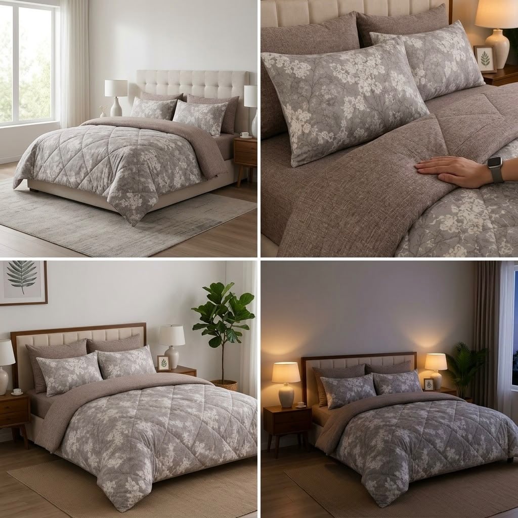 Super Soft 4 Pcs Premium Ribbed Cotton Comforter Set - King Size Product Code :- 55B195RKEH