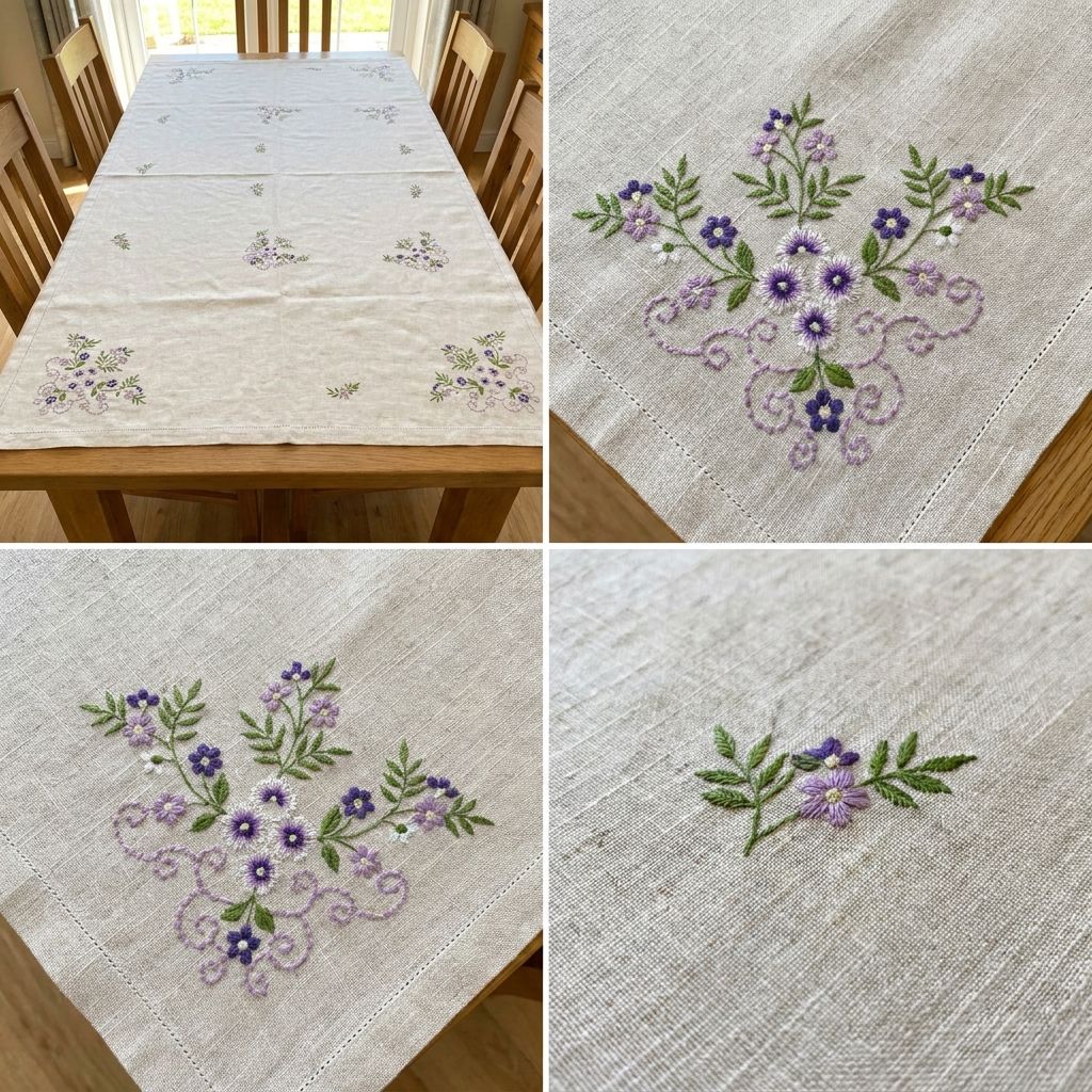 Crown & Loom Embroidered Dining Table Cover – 6 Seater (60 x 90 Inch)