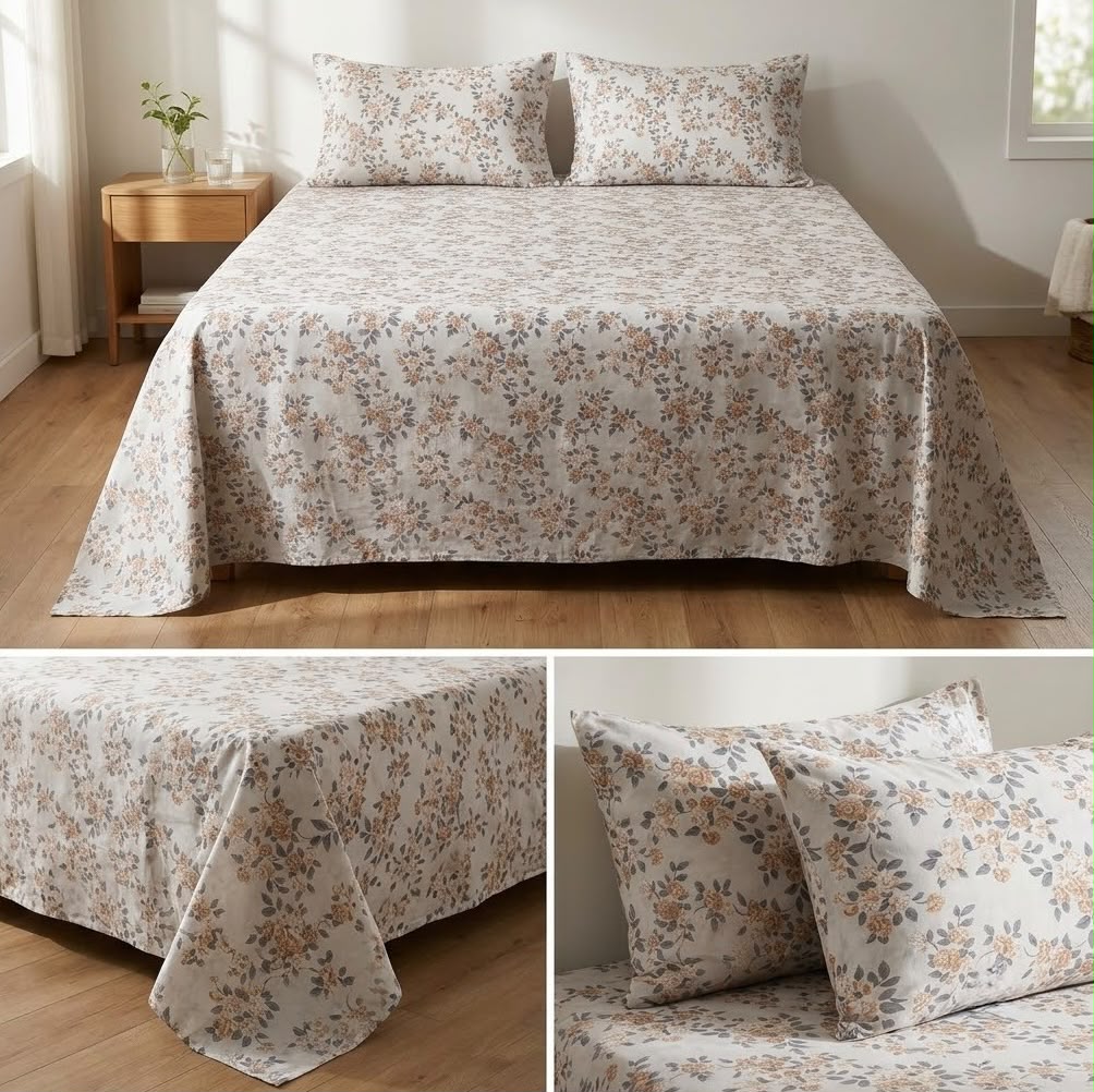English Garden Floral 100% Pure Cotton Bedsheet Set – King Size 108 × 108 Inches