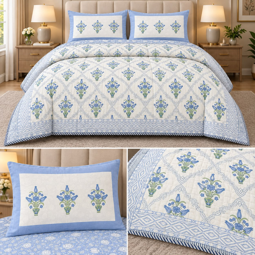 Aaranya Luxe Mulmul 4-Piece Comforter Set – 450 TC Pure Cotton with Organic Cotton Filling