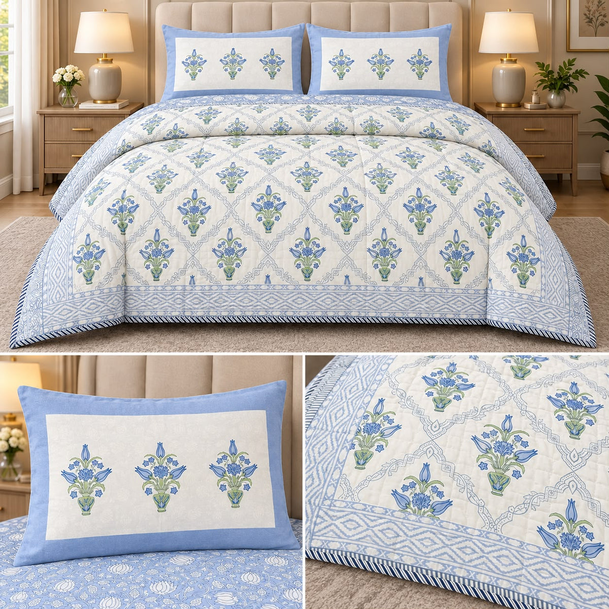 Aaranya Luxe Mulmul 4-Piece Comforter Set – 450 TC Pure Cotton with Organic Cotton Filling