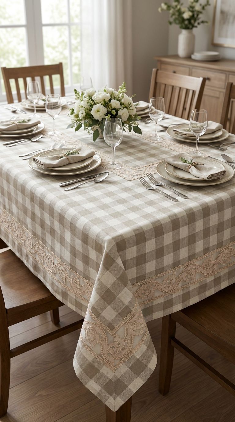Elegant Checkered Lace Dining Table Cover – 4,6 & 8 Seater (60 x 90 Inch)