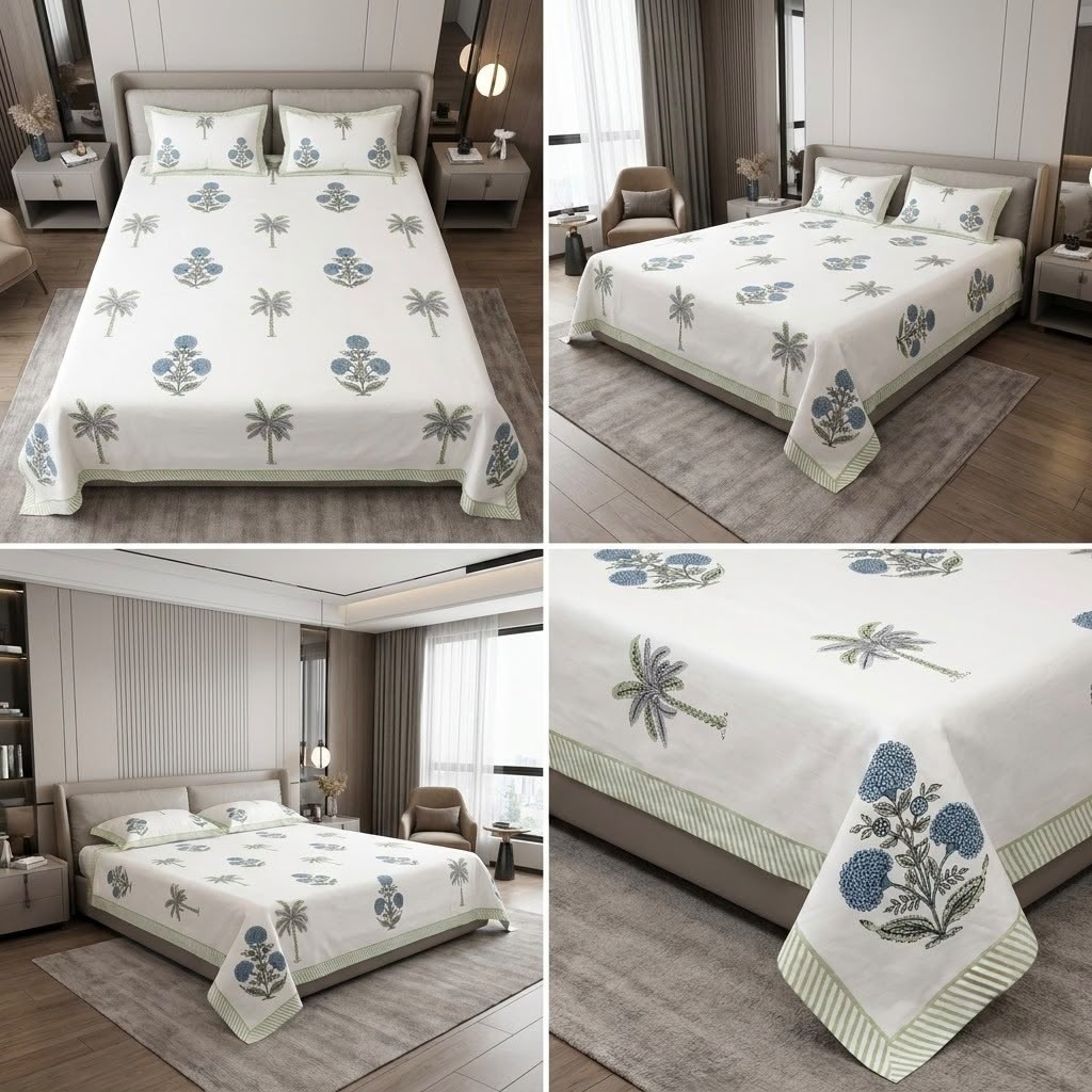 Heritage Block Print Cotton Bedsheet Set – King Size 3 Pcs