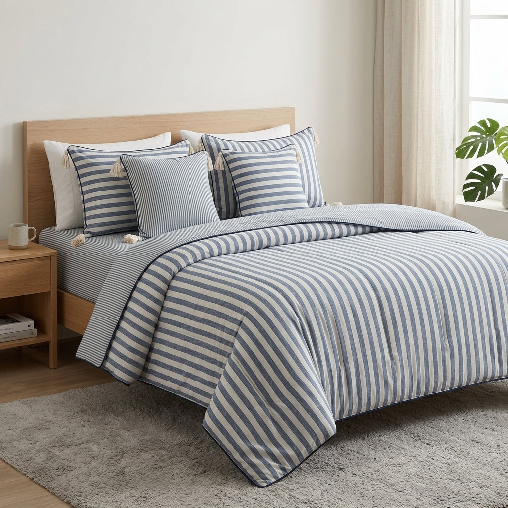 Premium 6 Pcs Striped Cotton Bedding Set | King Size