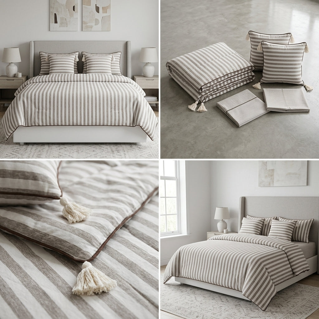 Premium 6 Pcs Striped Cotton Bedding Set | King Size