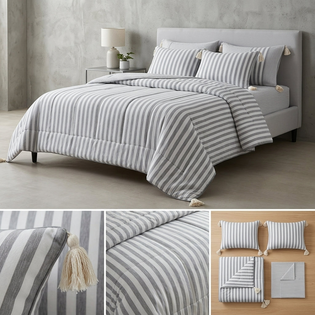 Premium 6 Pcs Striped Cotton Bedding Set | King Size
