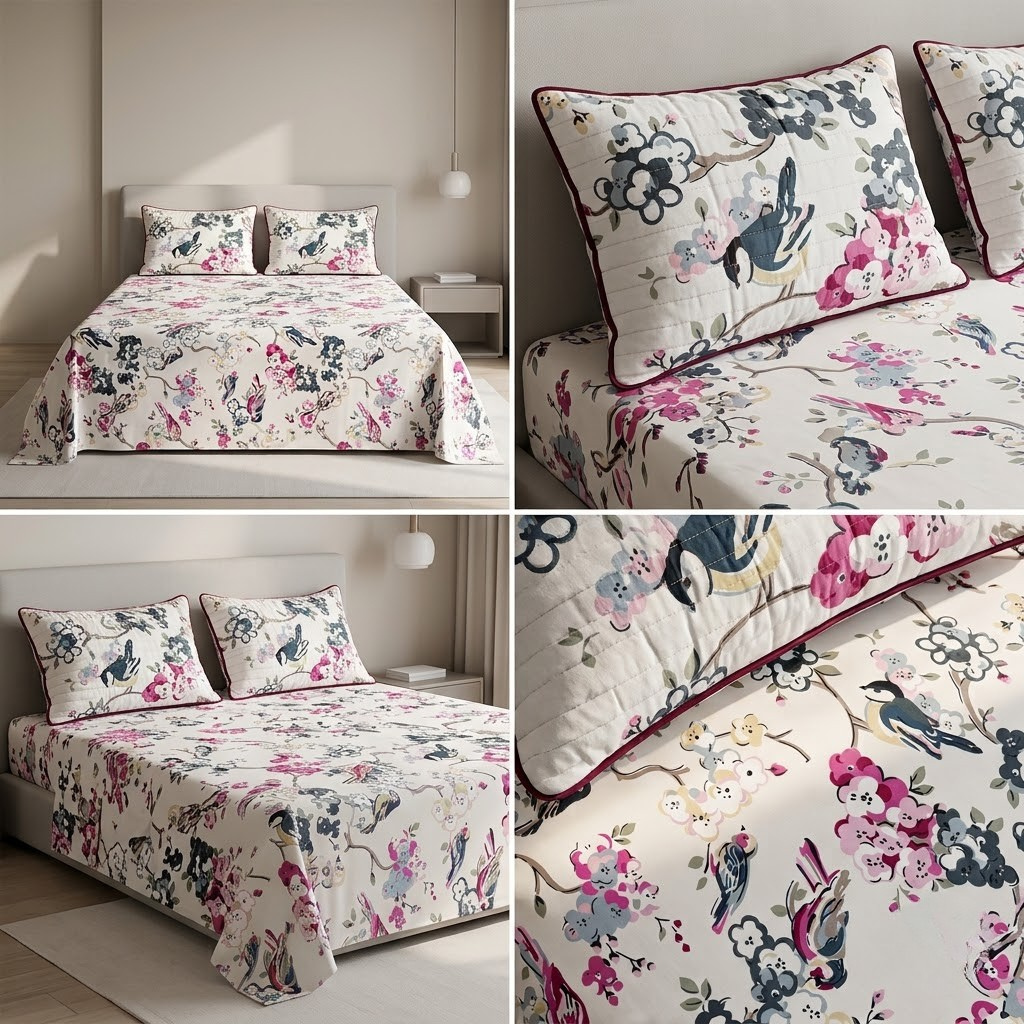 Premium Pure Cotton Bedsheet 90 × 108 Inches (7*9 Feet) Quilted Pillow Covers Product Code :- 55B75RKEH