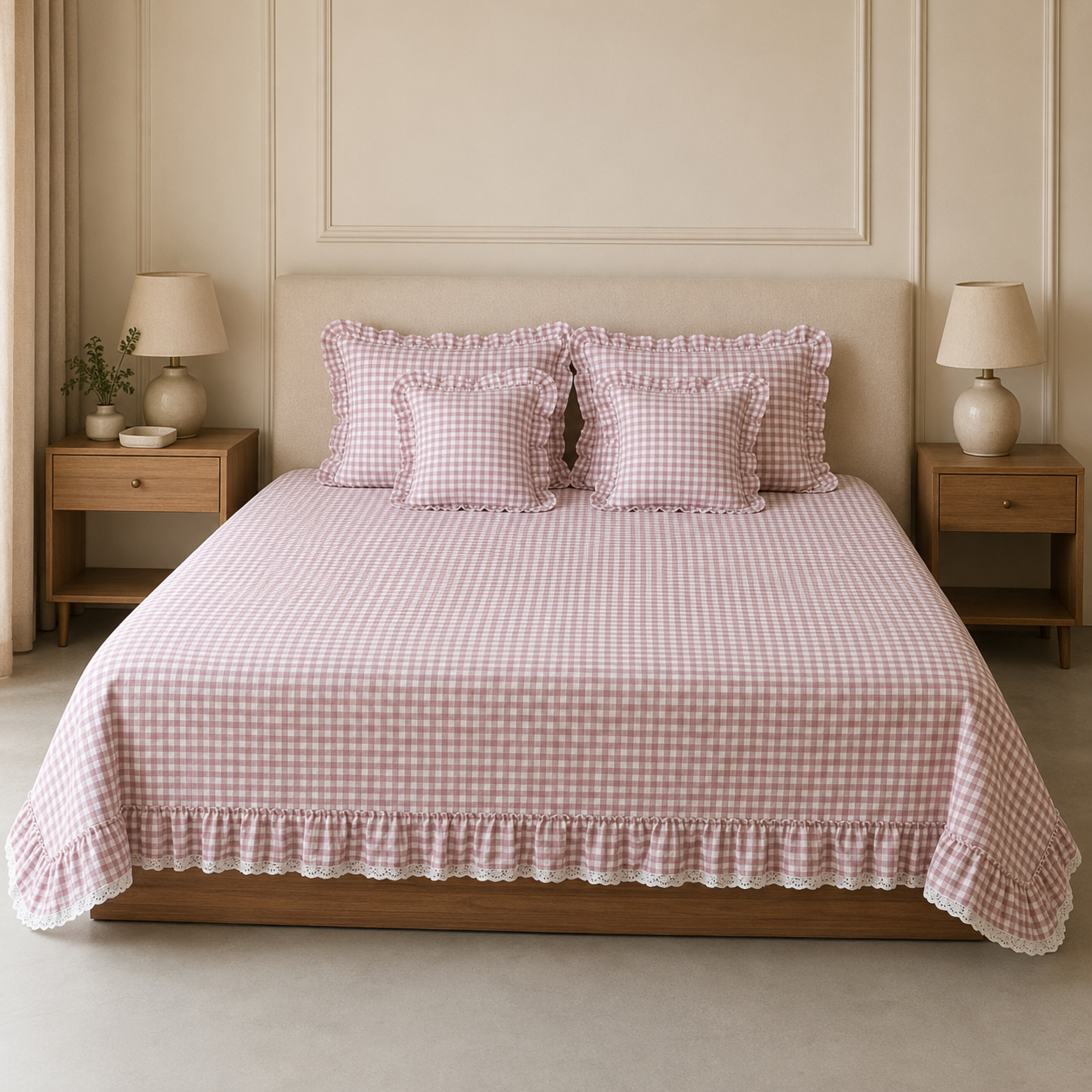 European Checkmate 5Pcs Quilted Bedcover 100% Pure Cotton