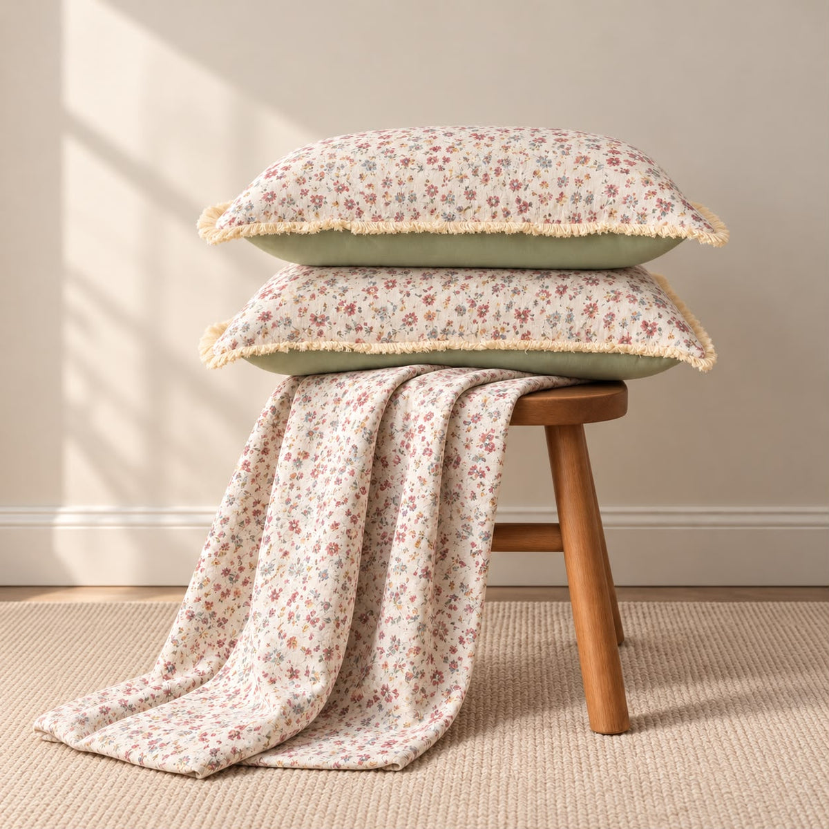 Vintage English Garden Floral Bedsheet Set with Elegant Lace Pillow Covers – 3 Pcs